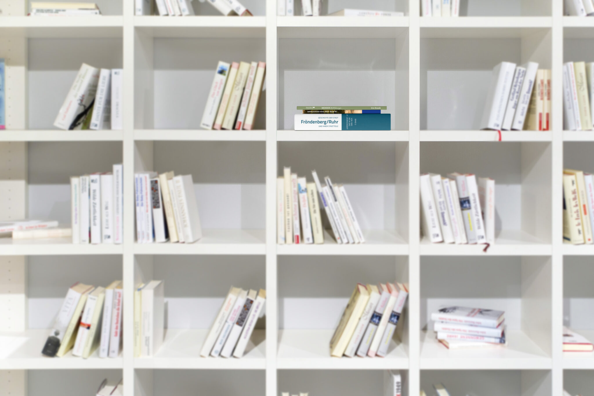 Modern simple white shelf wall in the library